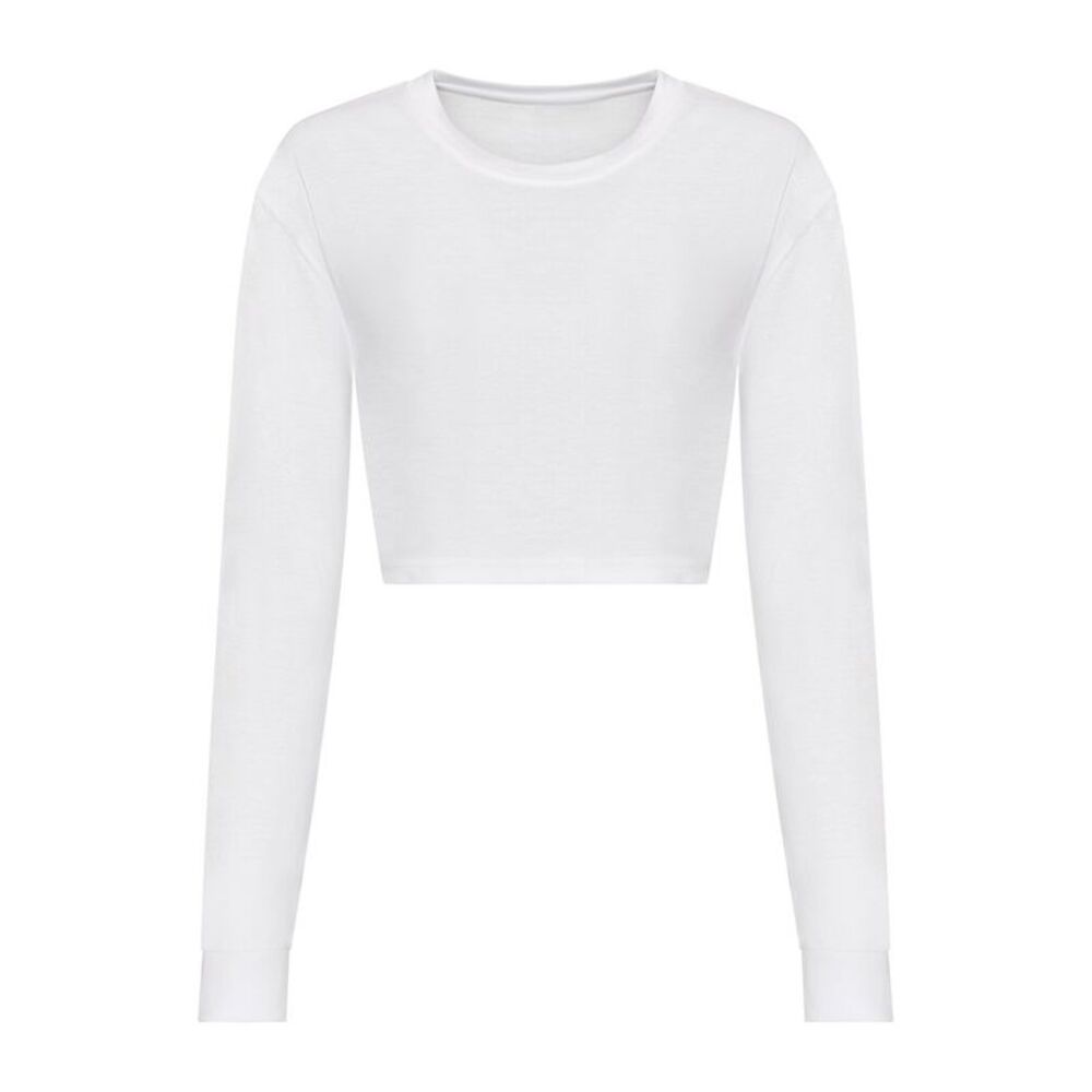Awdis Womens/Ladies Long-Sleeved Crop T-Shirt / Solid White